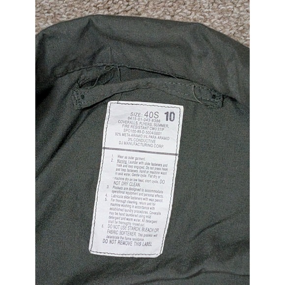 US Flyers Coveralls Men Sage Green FR Summer Size 40S 8415-01-043-8386 - Picture 10 of 13